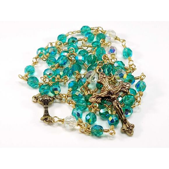 Handmade Five Decade Rosary, Unbreakable Rosary, Fire Polished Beads - Picture 5 of 10